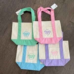 Trader Joe's Pastel Mini Canvas Tote Bags 2025 LIMITED EDITION NWT - LOT OF 4